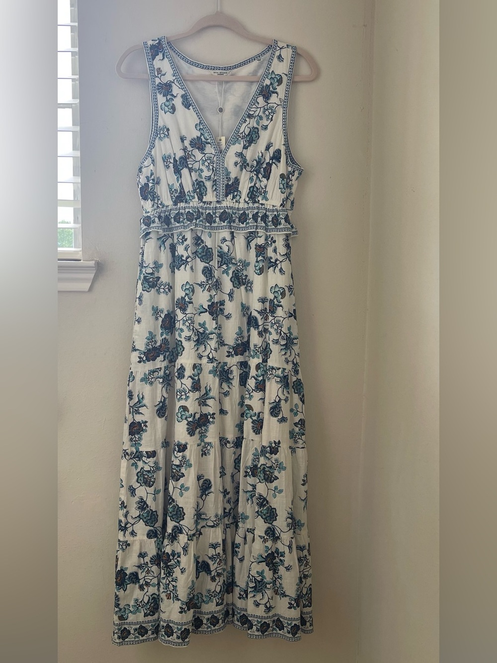 Max Studio White Maxi Dress with Blue Floral Print